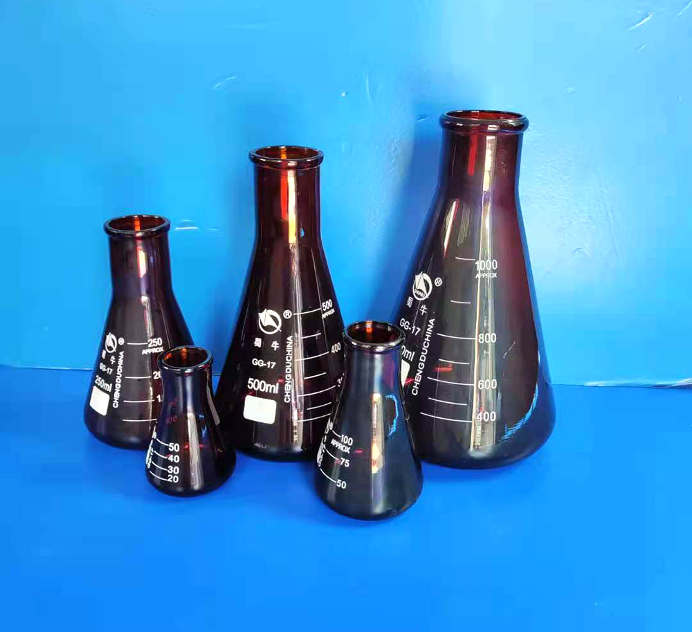 Brown triangular flask